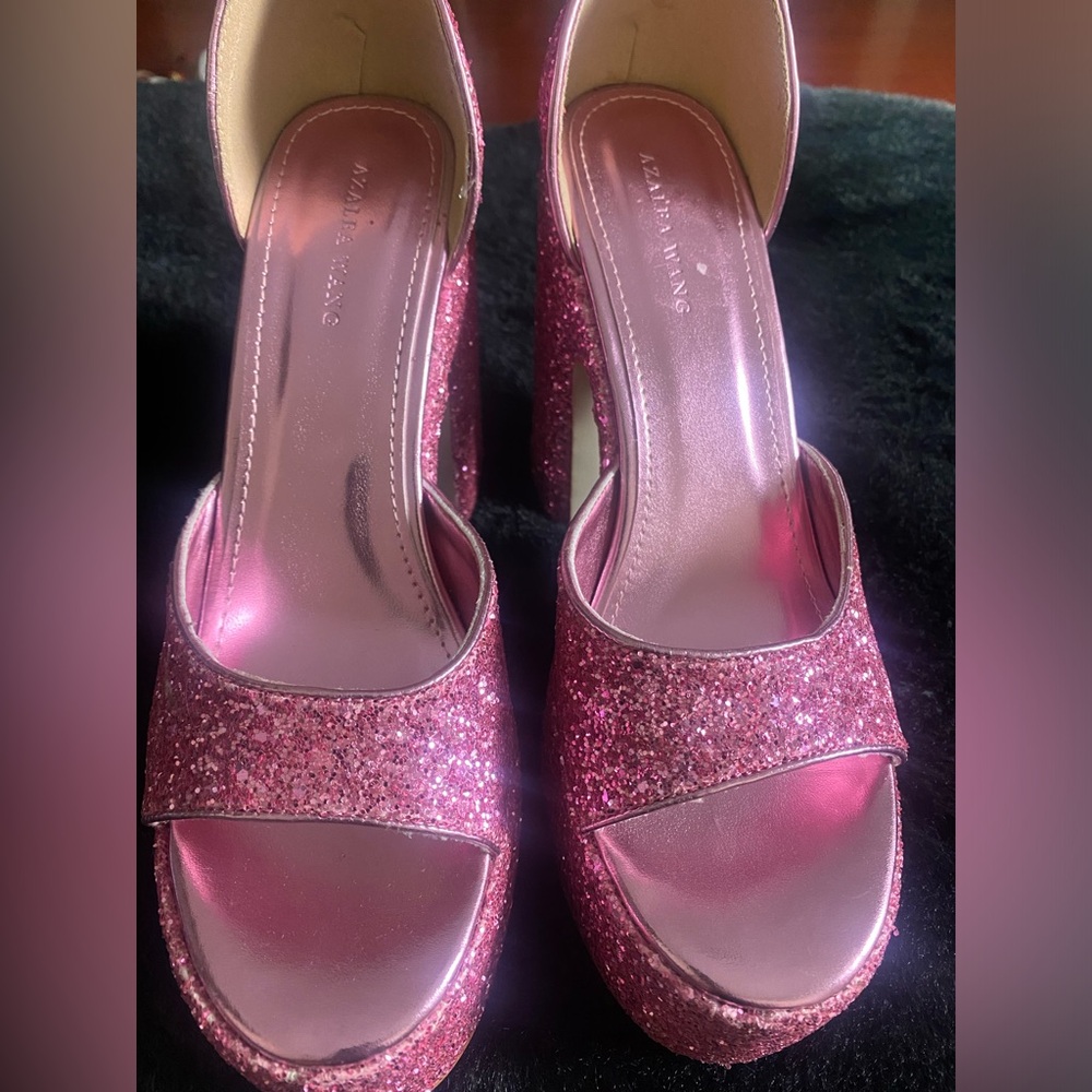 Azalea Wang Pink Bali Glittery Platform Heels Size 9 - Picture 4 of 8